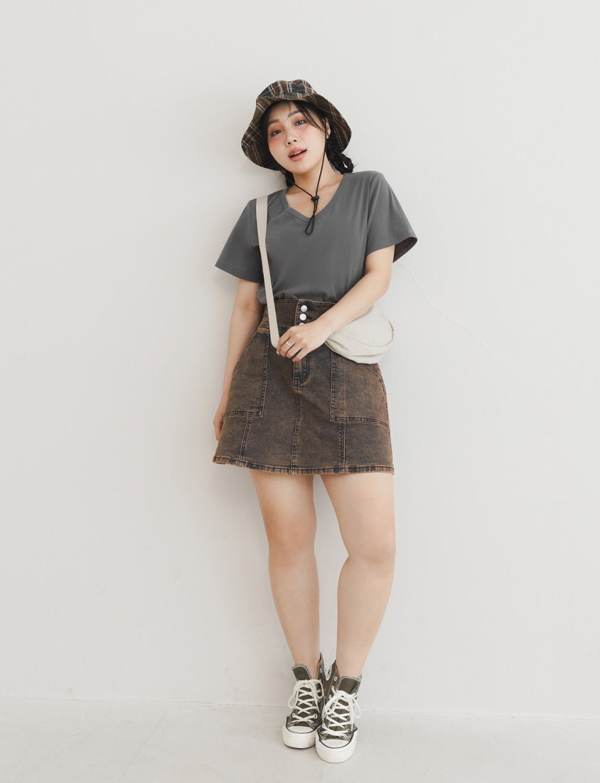 V-Neck Multicolor Plus Size Comfy Slim Tee