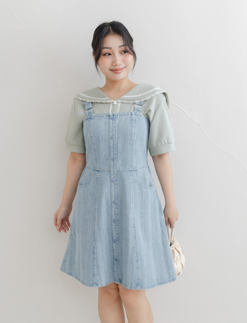 Adjustable Ruffled Plus Size Denim Overall Dress