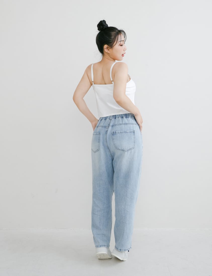 Lyocell Silky Denim Elastic Waist-Tie Plus Size Harem Jeans