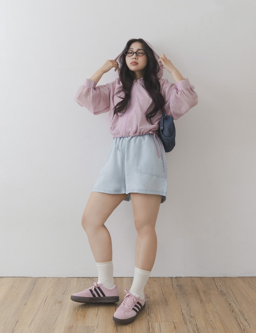 Semi-Sheer Drawstring Hem Hooded Plus Size Jacket
