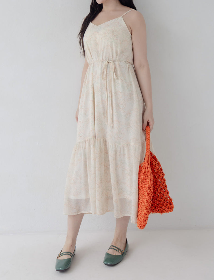 Adjustable Hand-Painted Floral Cami Dress (with Waist Tie)