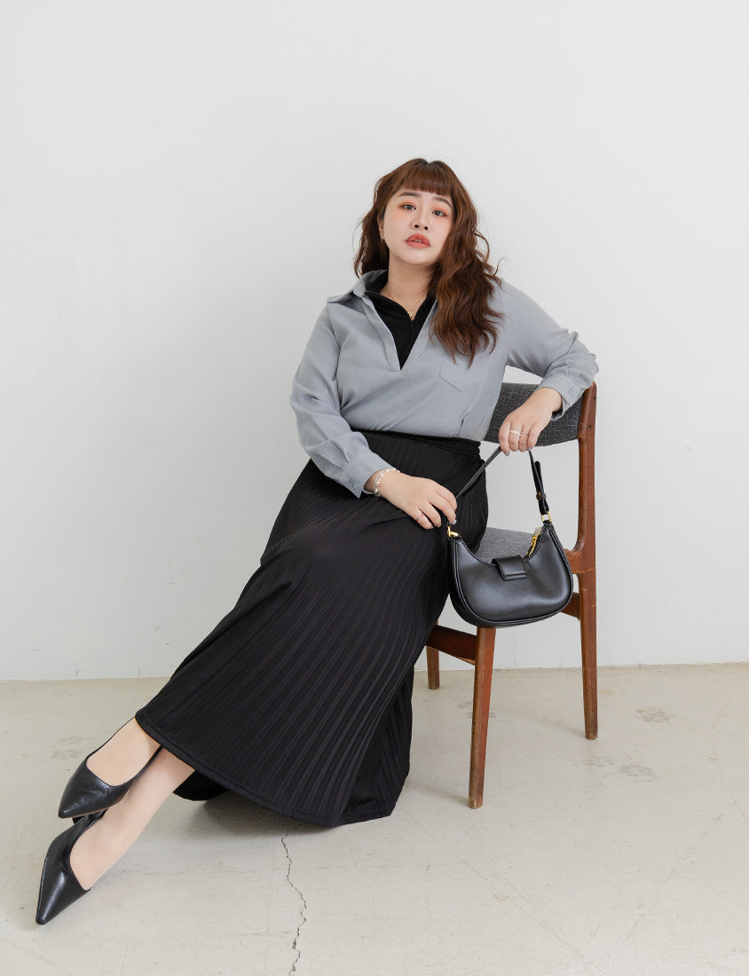 MISS. Fairy Pleated Elastic Waist Plus Size Maxi Skirt
