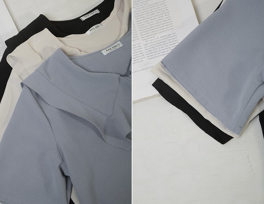 MISS. Heart Buttons Front Tie Ruffle Collar Plus Size Blouse