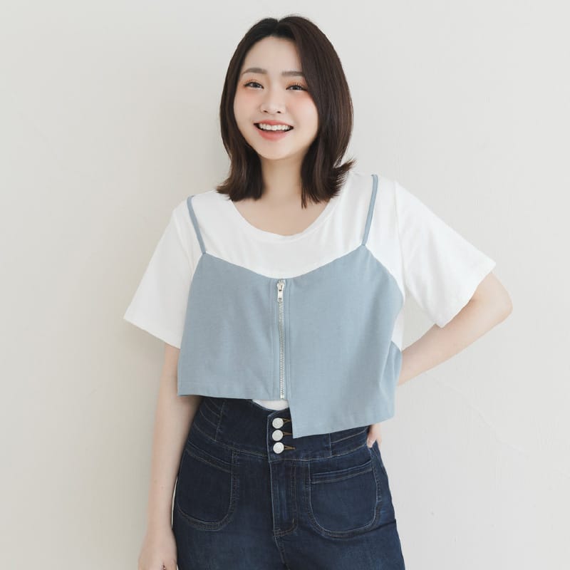 Asymmetric Front Zip Plus Size Layered Tee