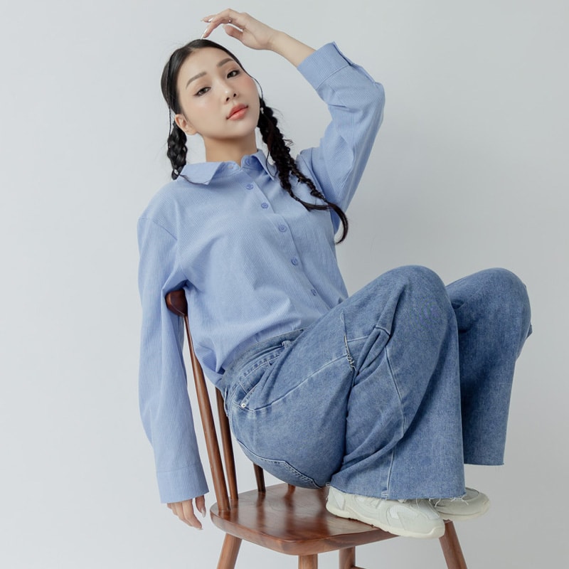 Classic Versatile Plus Size Striped Shirt