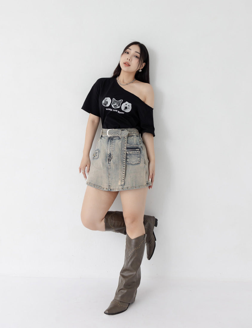 MUA! Washed Plus Size Denim Shorts (with Belt)