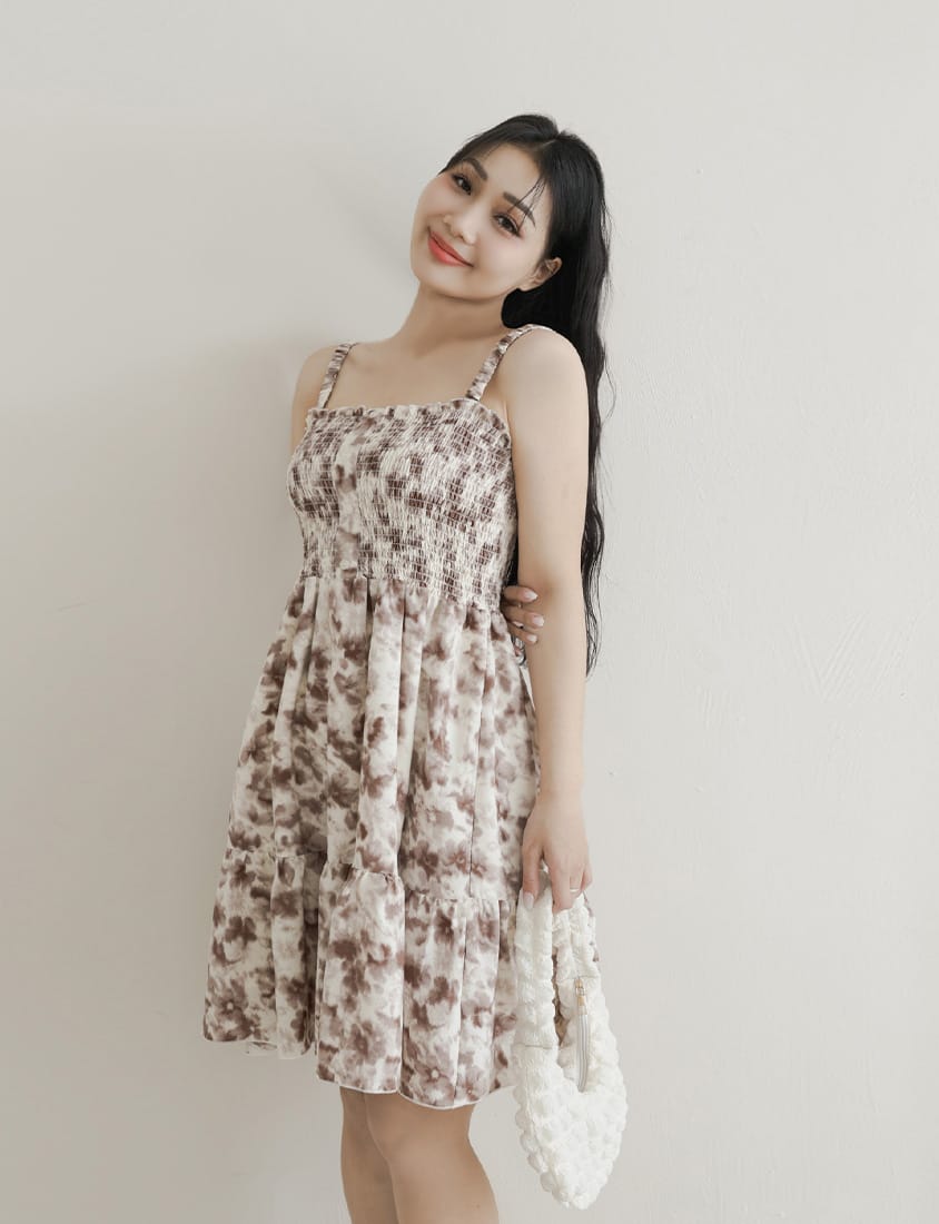 Sweet Tie-Dye Full Smocked Plus Size Strap Mini Dress