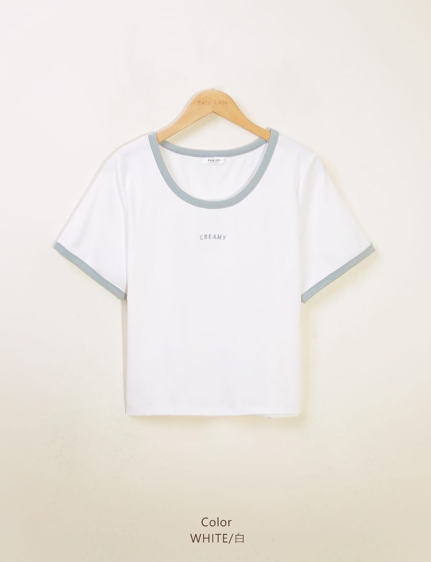 CREAMY Embroidered Color-Block Plus Size Tee