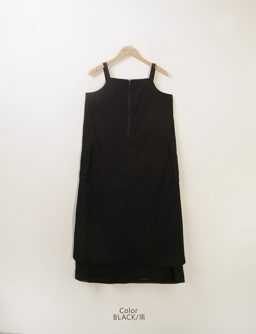Multi-Layered Cargo Adjustable Strap Plus Size Maxi Dress