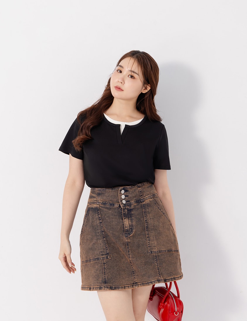 Versatile V-Neck Faux Two Piece Plus Size Tee