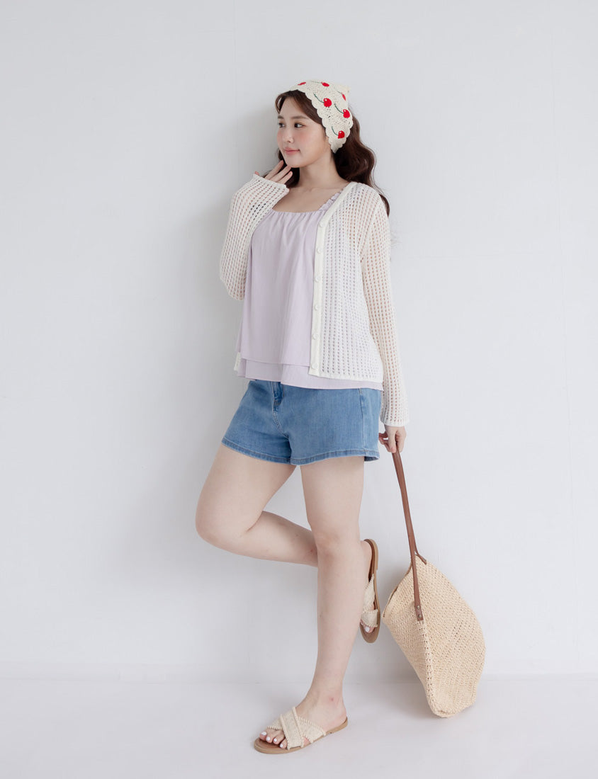 V-Neck Multicolor Ice Silk Plus Size Knit Cardigan
