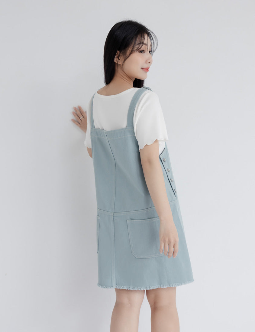 Adjustable Twill Cotton Strap Plus Size Midi Dress