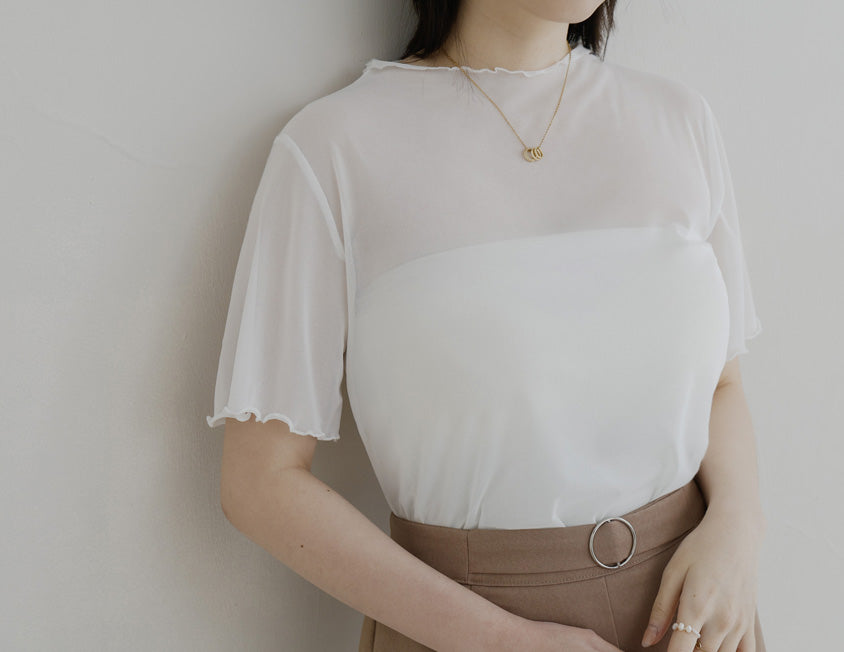 MISS. Sheer Wavy Edge Korean Style Plus Size Short Sleeve Top