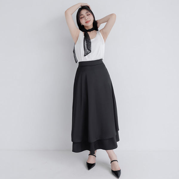 MISS. Fairy Double Layered Back Elastic Glossy Plus Size Maxi Skirt