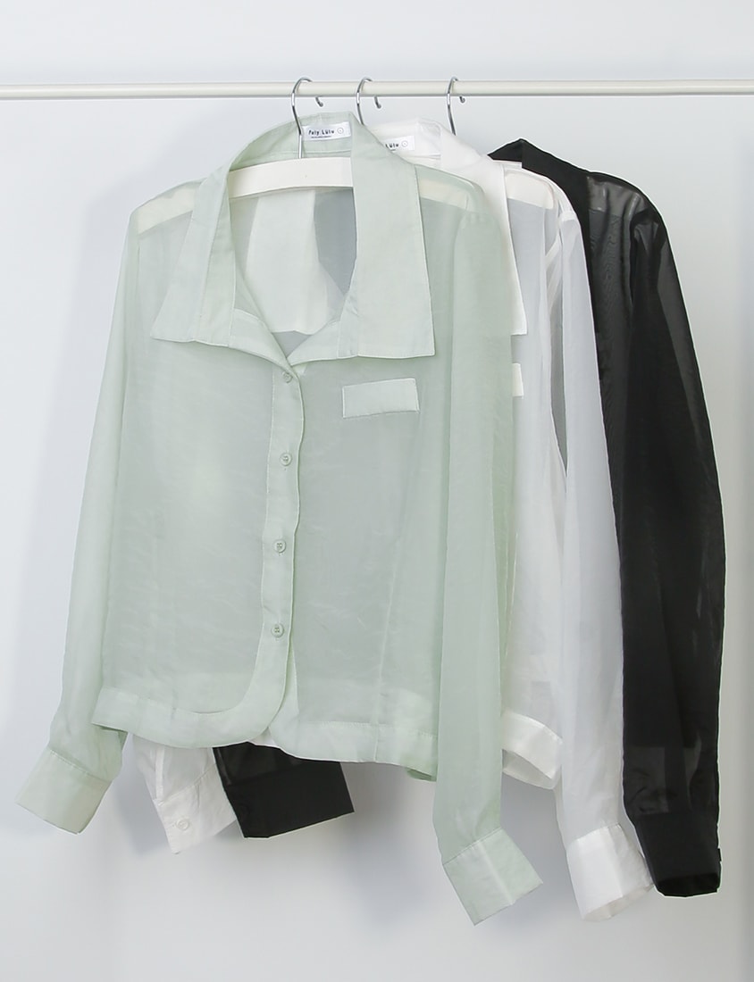 MISS. Faux Pockets Sheer Plus Size Cropped Shirt