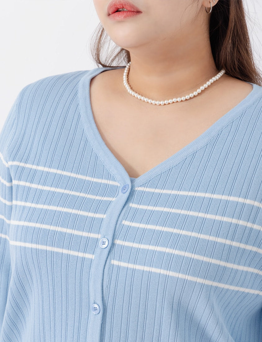 MISS. Contrast Stripe Ice Silk Plus Size Knit Cardigan
