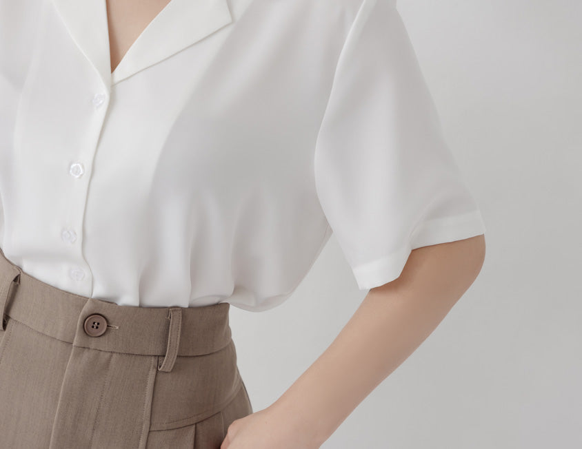MISS. Glossy Satin Cuban Collar Plus Size Shirt With Floral Buttons