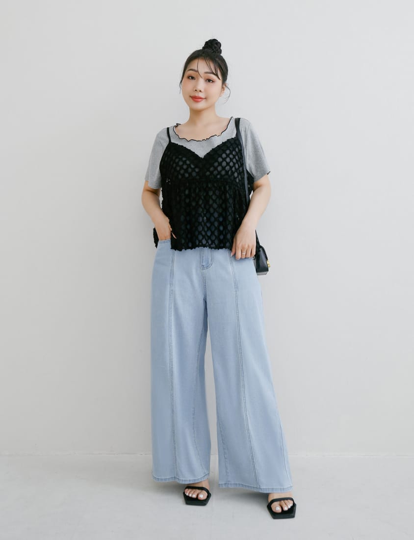 Two-Piece Japanese-Style Color-Block Plus Size Top Set