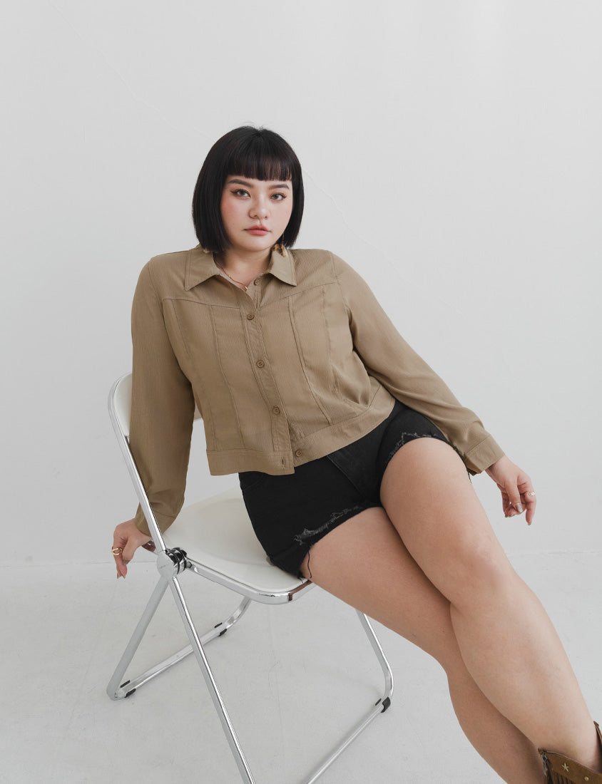 MUA! Sheer Textured Stitch Plus Size Cropped Jacket