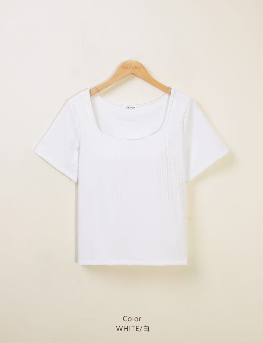 Pobra. Airy Ribbed Square Neck Short Sleeve Plus Size Bra Top