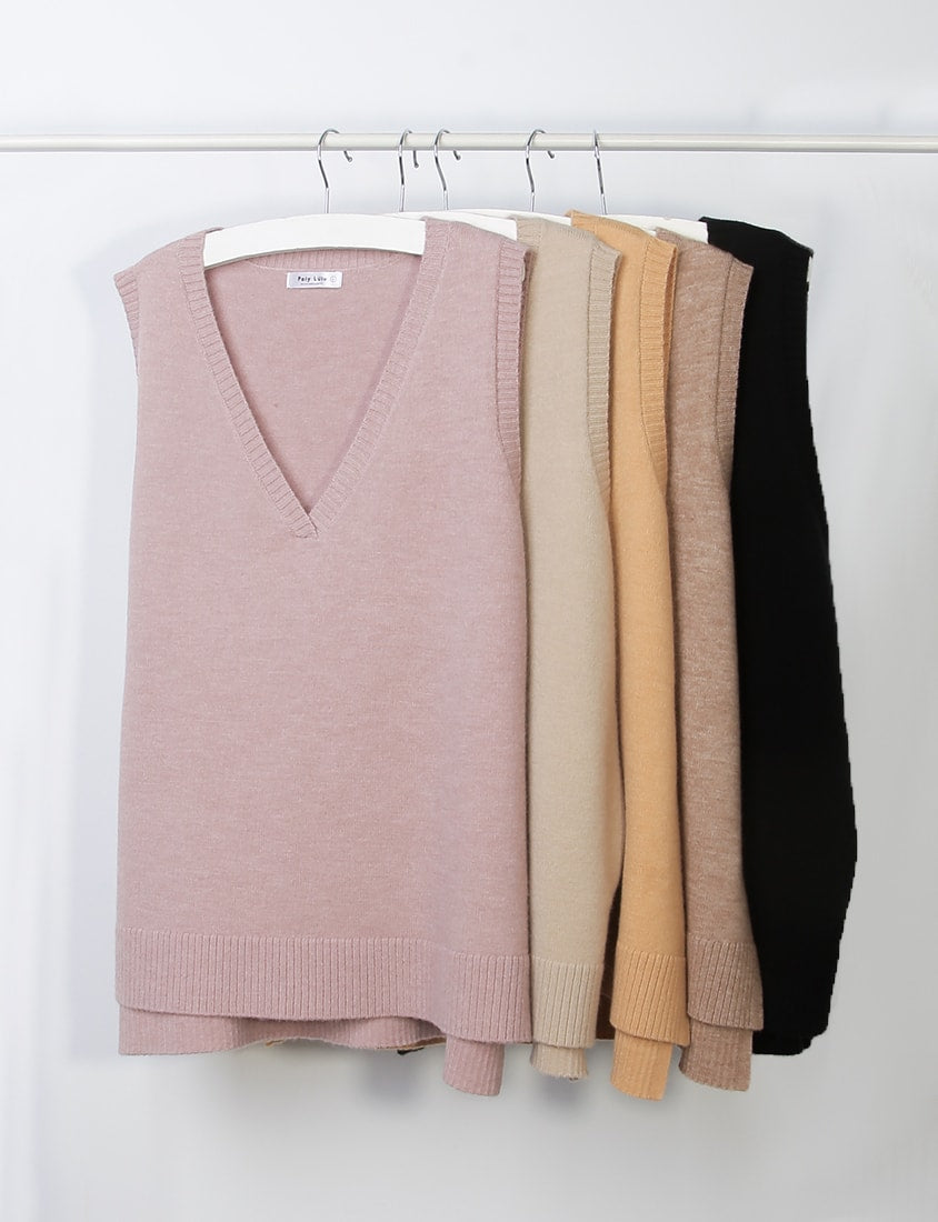 Versatile Multicolor V-Neck Mid-Length Plus Size Knit Vest