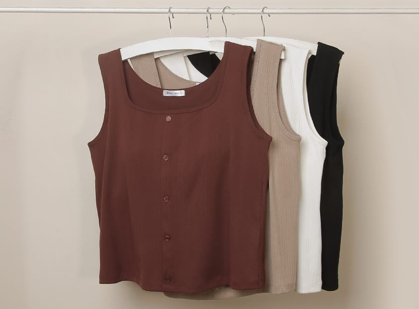 Pobra. Airy Wide Strap Square Neck Faux Buttons Plus Size Bra Top