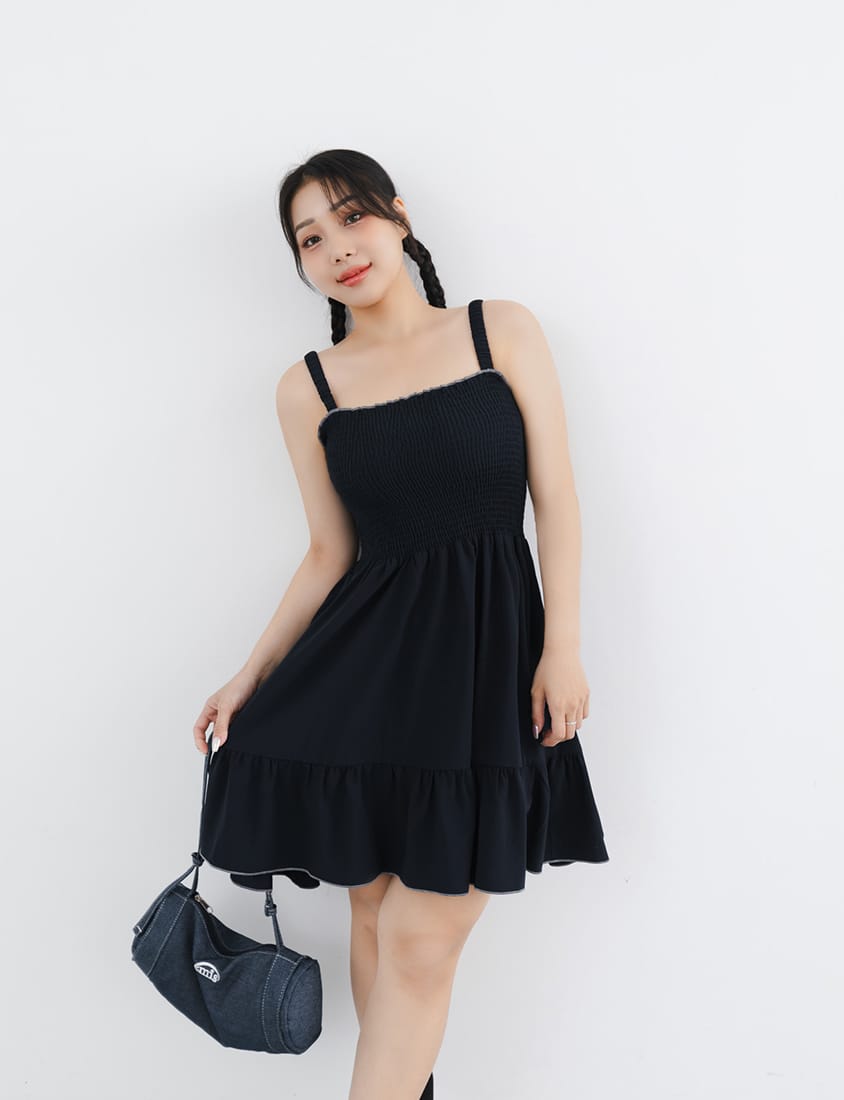 Colorblock Ruffle Trim Smocked Tiered Plus Size Mini Dress