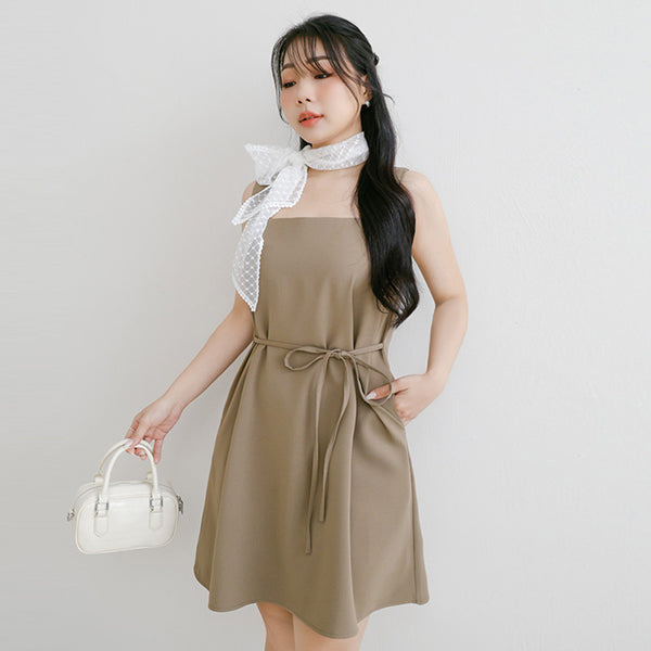 MISS. Structured Lightweight Square Neck Tailored Plus Size Mini Dress