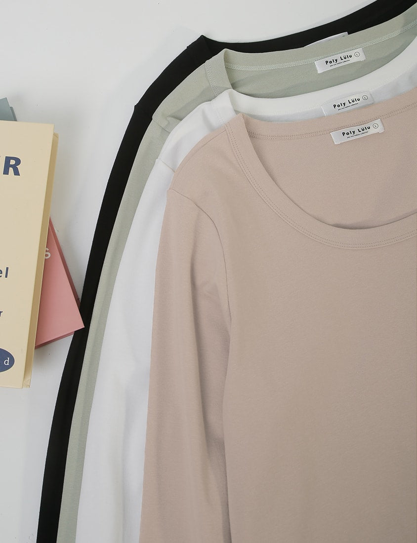 U-Neck Slim Fit Plus Size Long Sleeve Tee