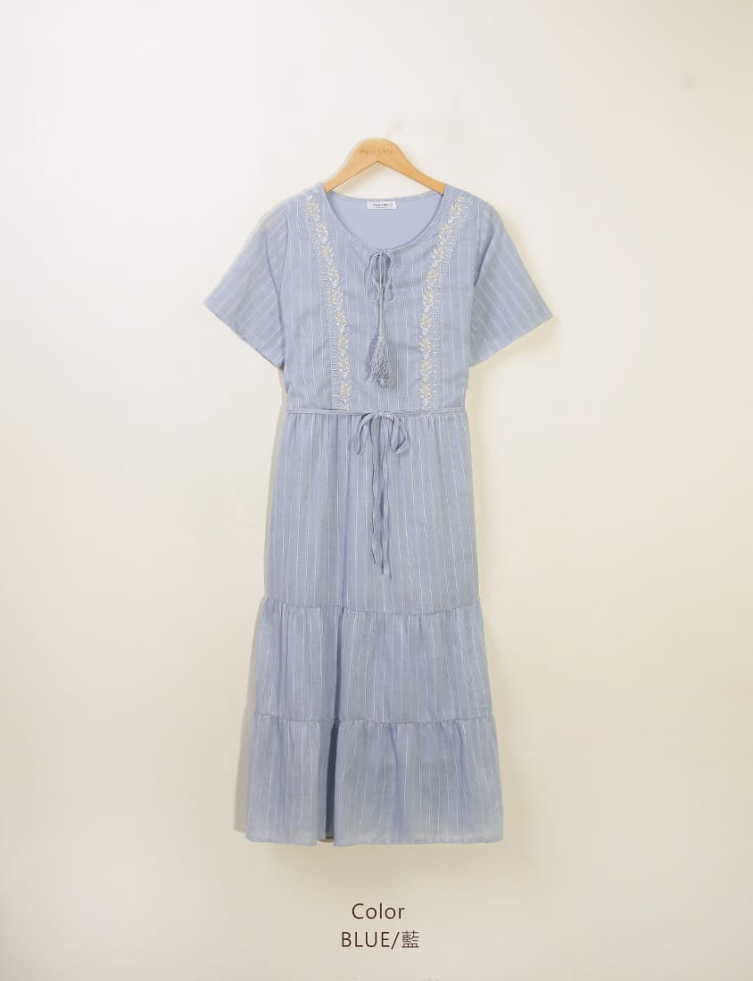 Boho Jacquard Embroidered Plus-Size Maxi Dress (with Waist Tie)