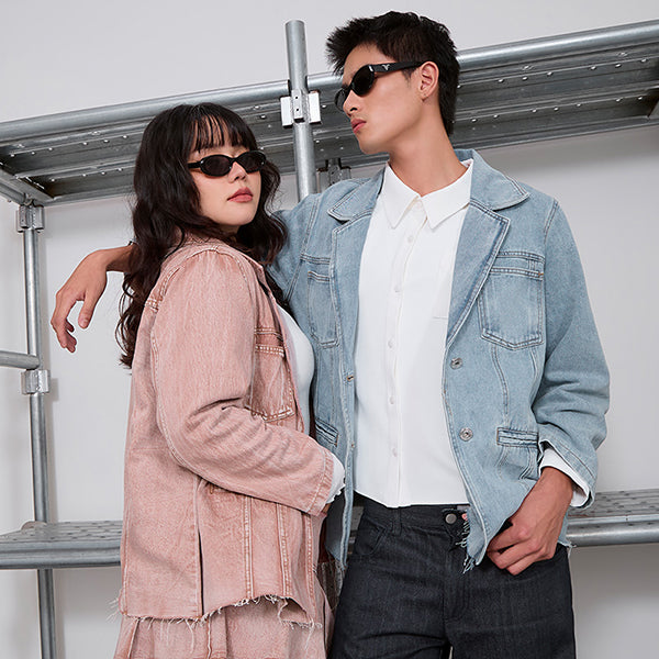 Vintage Washed Denim Plus Size Blazer (Unisex)