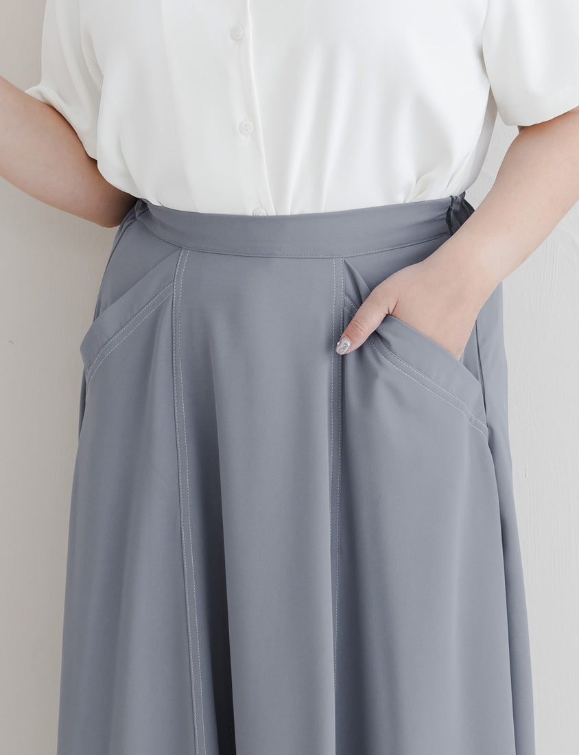 MISS. Contrast Stitch A-Line Back Elastic Waist Plus Size Maxi Skirt