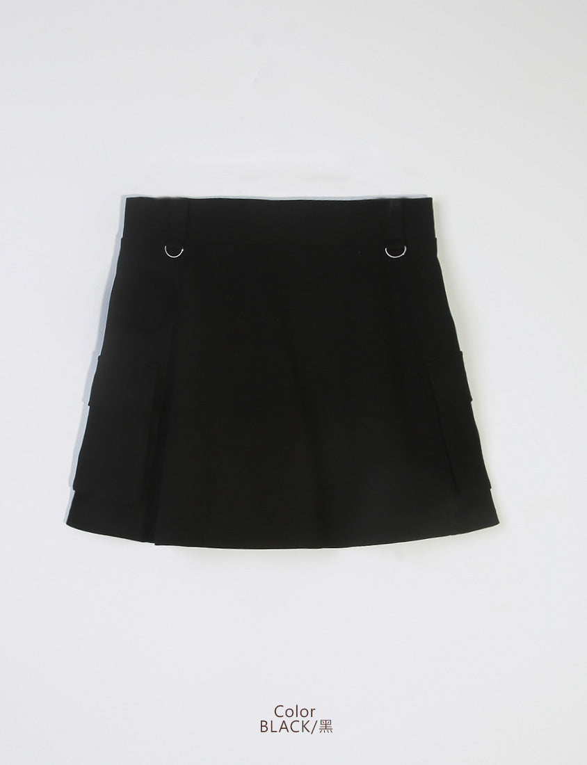 Space Cotton Utility Cargo Pocket Plus Size Mini Skirt (With Inner Pants)
