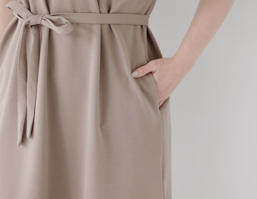 Casual Crew Neck Waist Tie Plus Size Maxi Dress