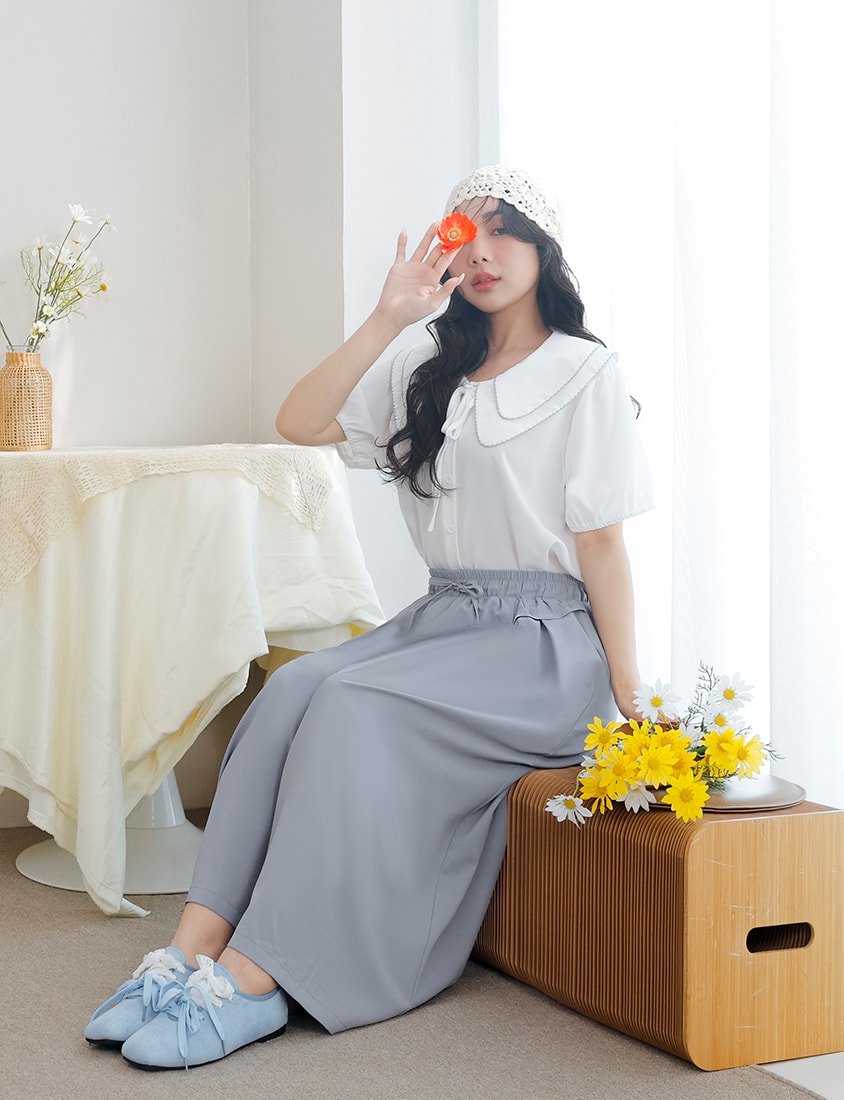 Full Elastic Waist Chiffon Plus Size Wide-Leg Pants