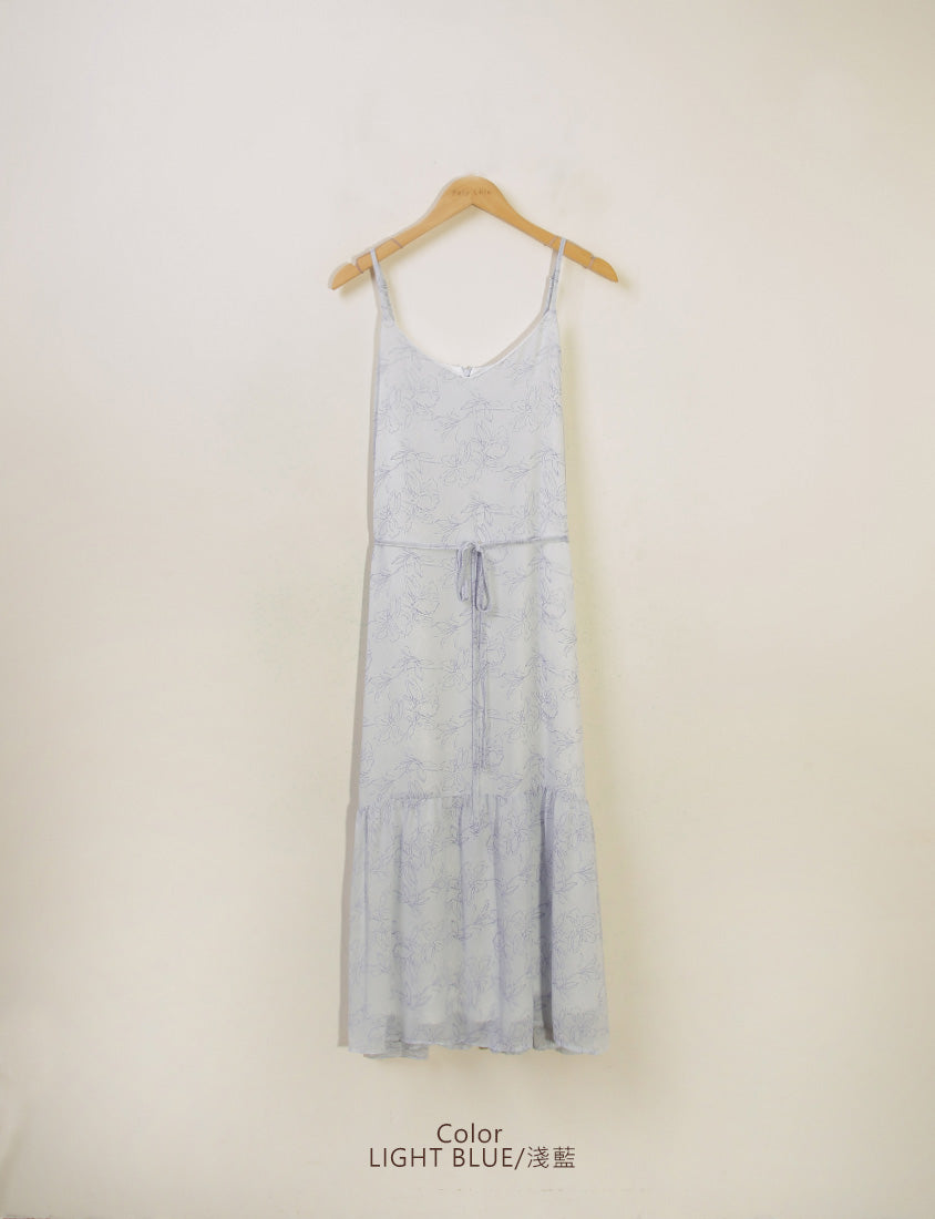 Adjustable Hand-Painted Floral Cami Dress (with Waist Tie)
