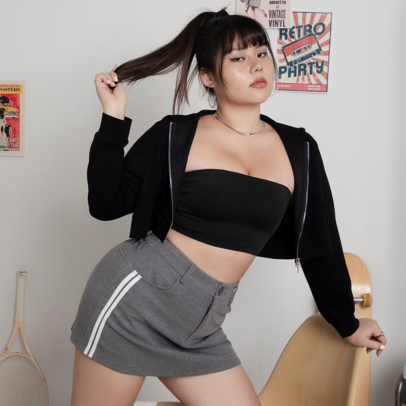 MUA! Space Cotton Back Elastic Plus Size Mini Skirt (With Pants)