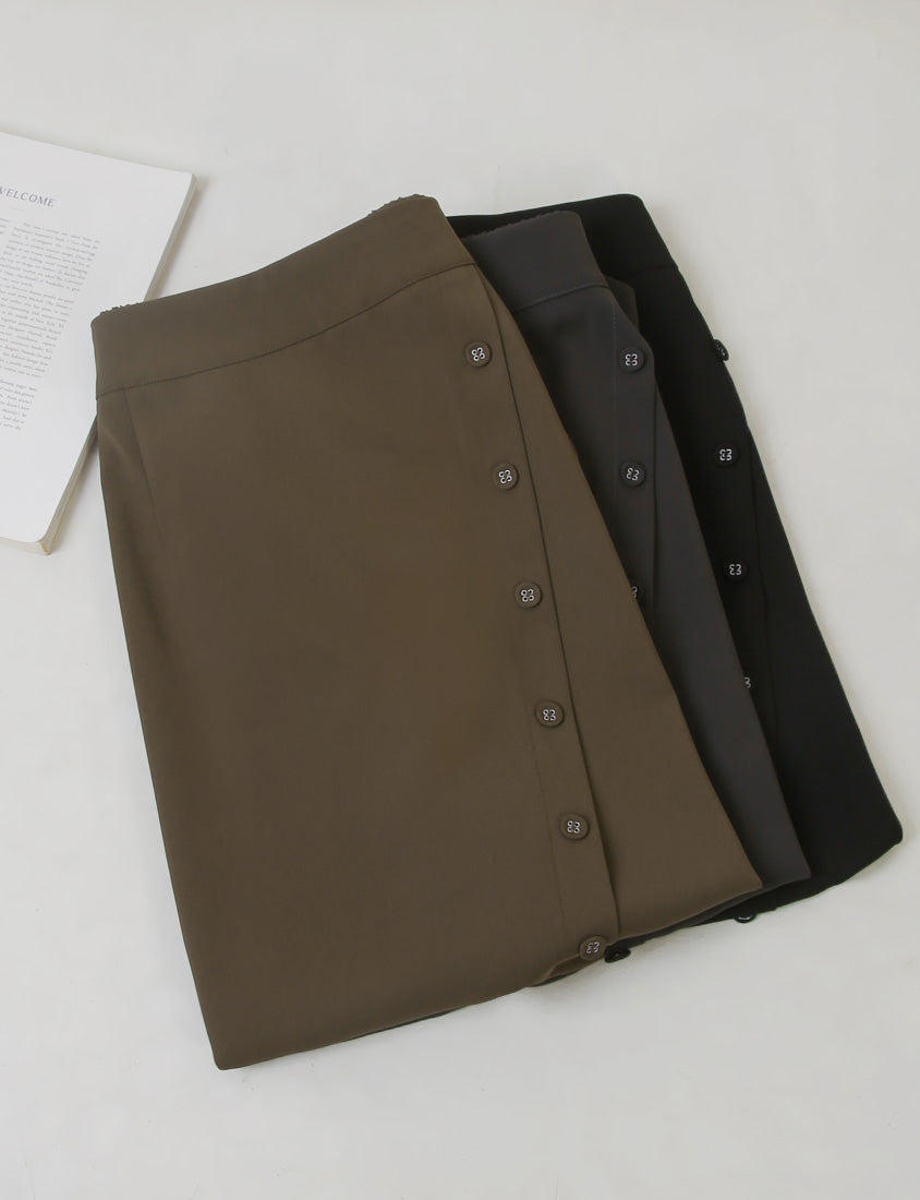 MISS. Korean Style Asymmetrical Button Slit Elastic Waist Plus Size Maxi Skirt