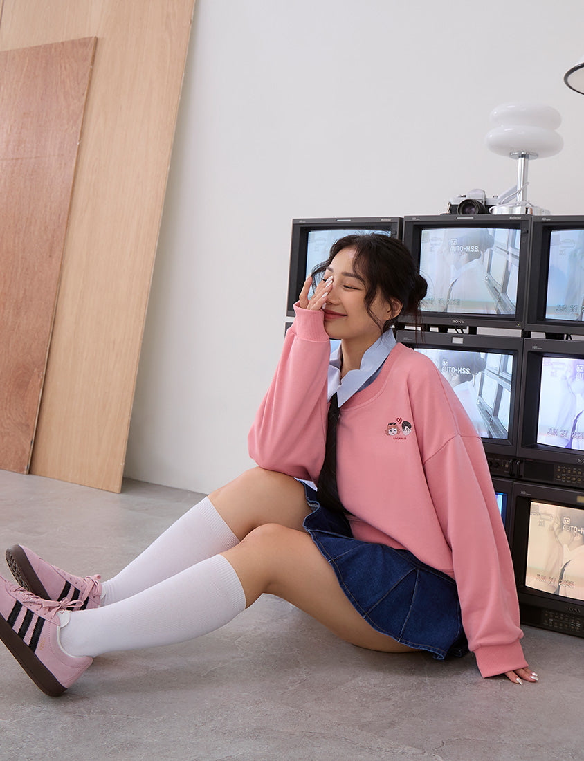 Vintage Washed Pleated Plus Size Denim Skort (With Pants)