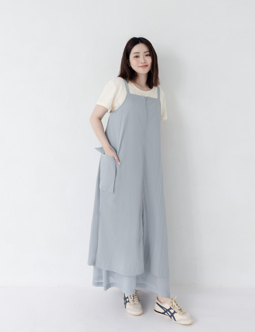 Multi-Layered Cargo Adjustable Strap Plus Size Maxi Dress