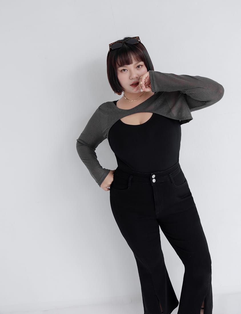 MUA! Layered Ribbed Contrast Plus Size Top