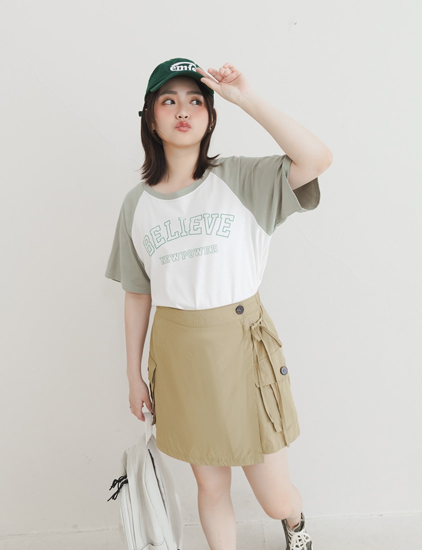 Sweet Crew Neck Colorblock Lettering Plus Size Tee