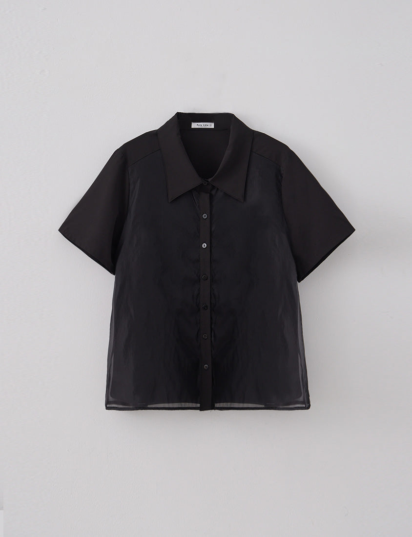 MORE U Elegant Sheer Double-Layer Plus Size Shirt
