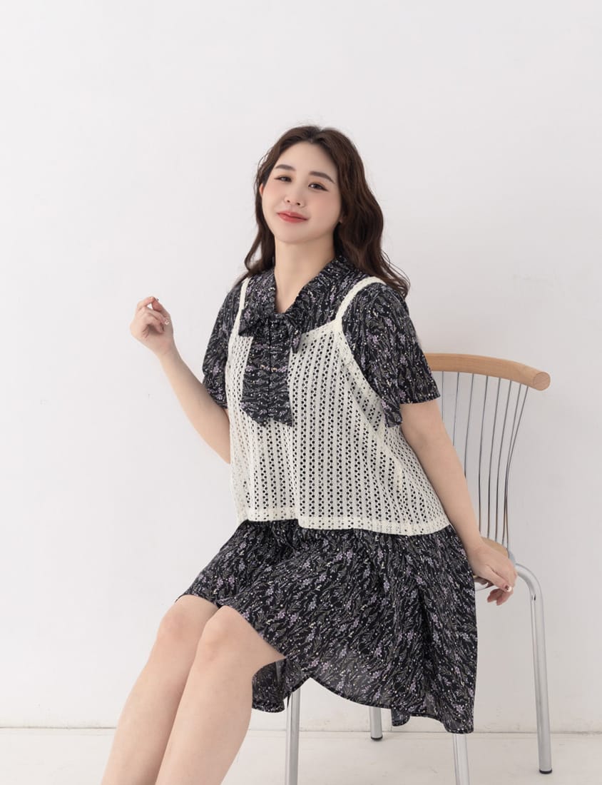Gentle Lavender Tie-Waist Plus Size Flare Dress