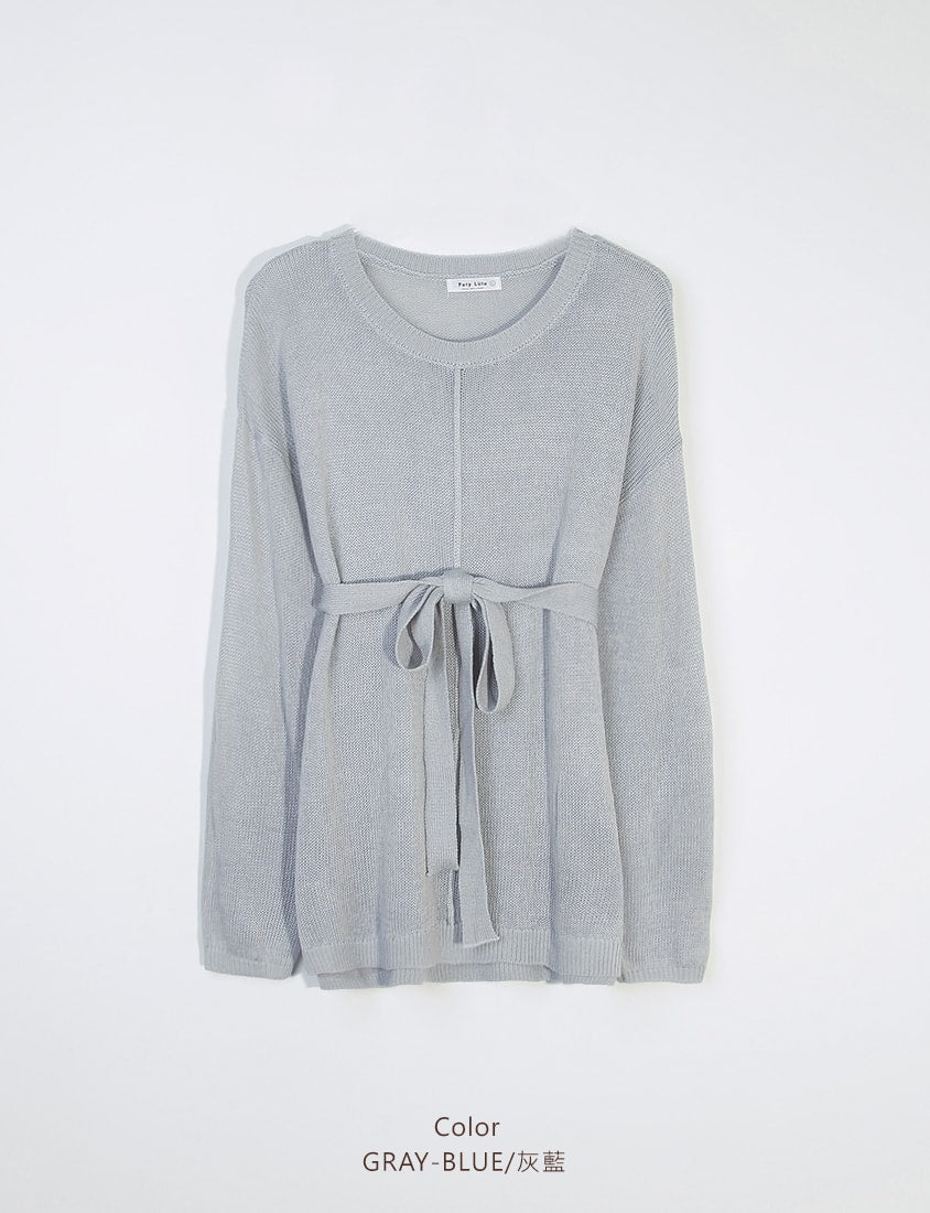 MISS. Korean Sheer Knit Plus Size Long Sleeve Top (with Waist Tie)