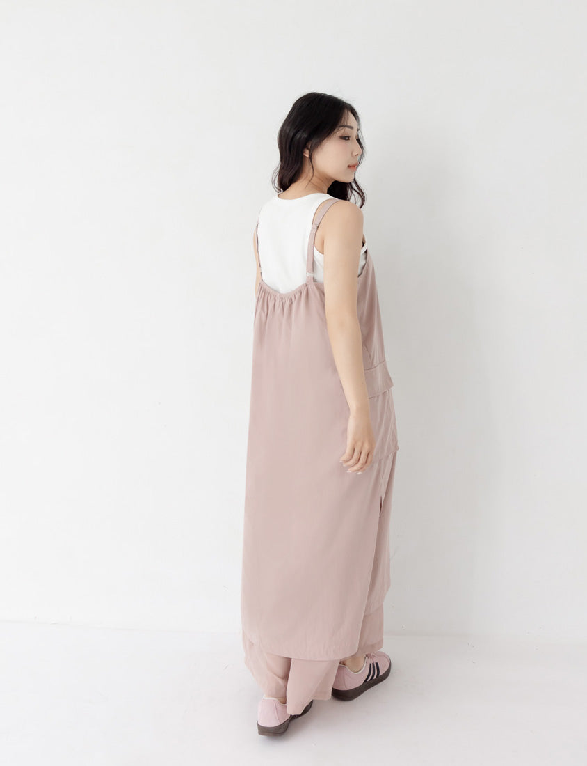 Multi-Layered Cargo Adjustable Strap Plus Size Maxi Dress