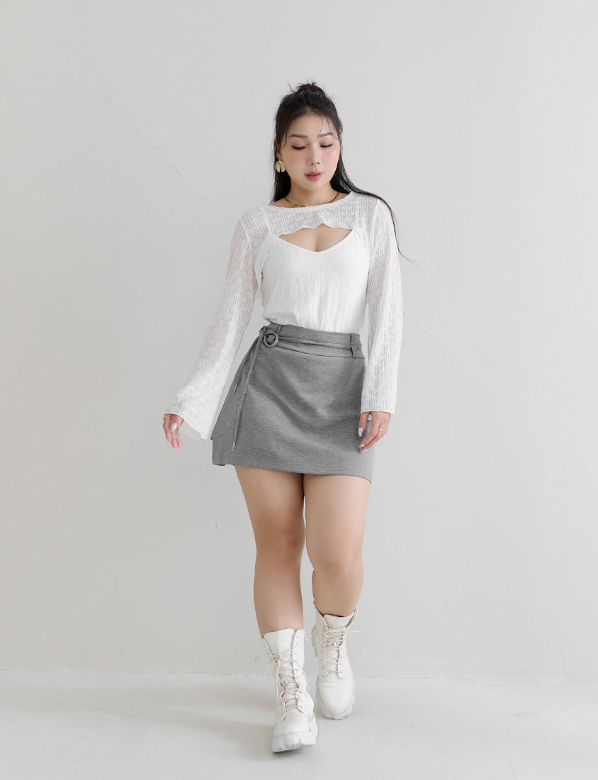 MUA! Cloud Cotton Pleated Slit Plus Size Mini Skirt (With Tie)