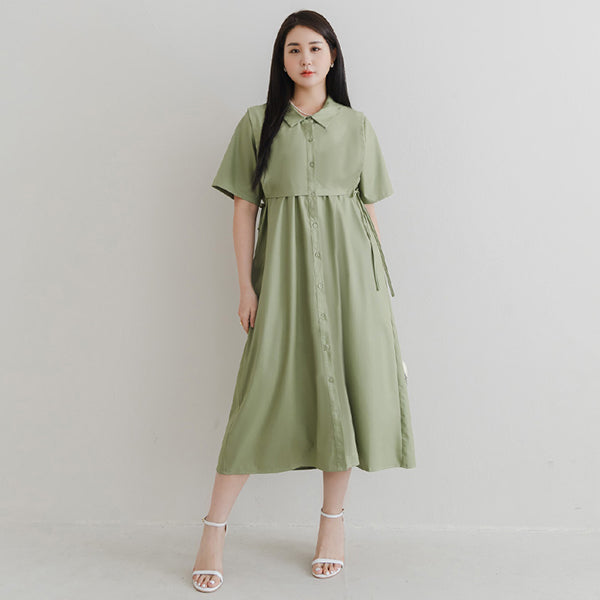 MISS. Japanese Style Layered Side Tie Shirt Dress