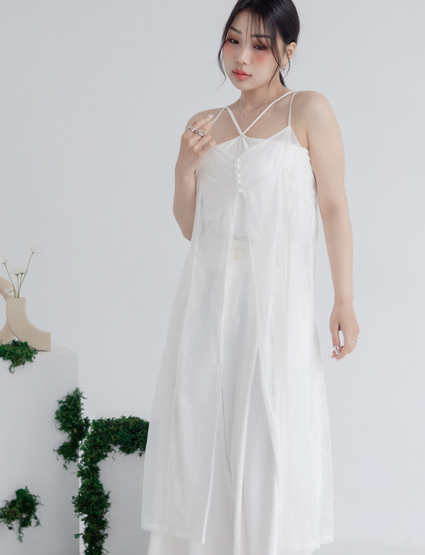 MISS. Elegant Sheer Lace Adjustable Strap Plus Size Cover Up