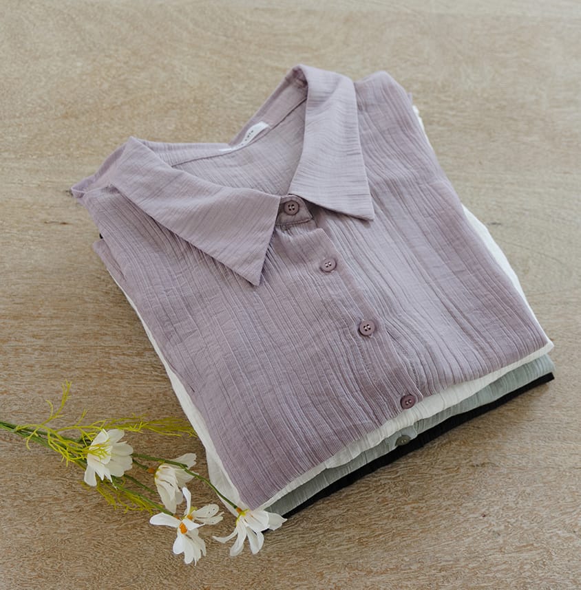 Crinkled Texture Sheer Tie-Back Plus Size Long Sleeve Shirt